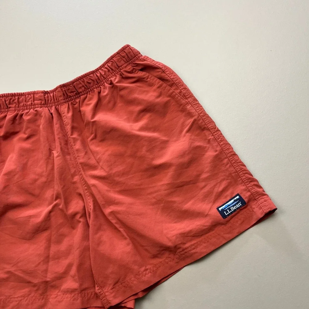 LL Bean Supplex Nylon Shorts Mens Size M Red Elastic Waist Mesh Lined 503782